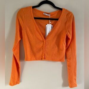 New! Zara Orange V-Neck Crop Top Cardigan